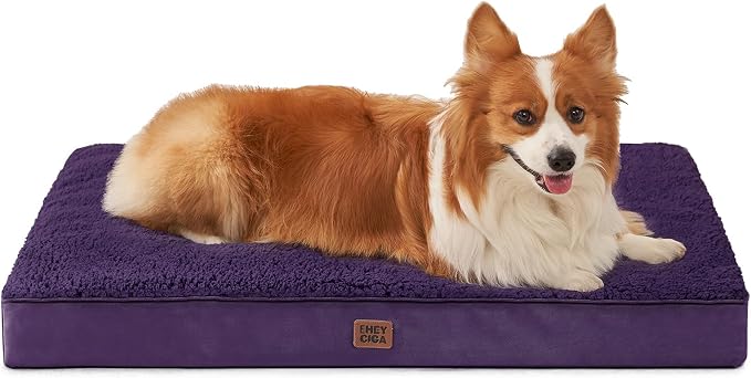 EHEYCIGA Orthopedic Dog Bed Large with Removable Washable Cover, 35x23 | Egg Crate Foam Support, Durable Oxford fabric, Non-Slip Bottom, Machine Washable, Soft Waterproof Plush Pet Bed Mat For Crate