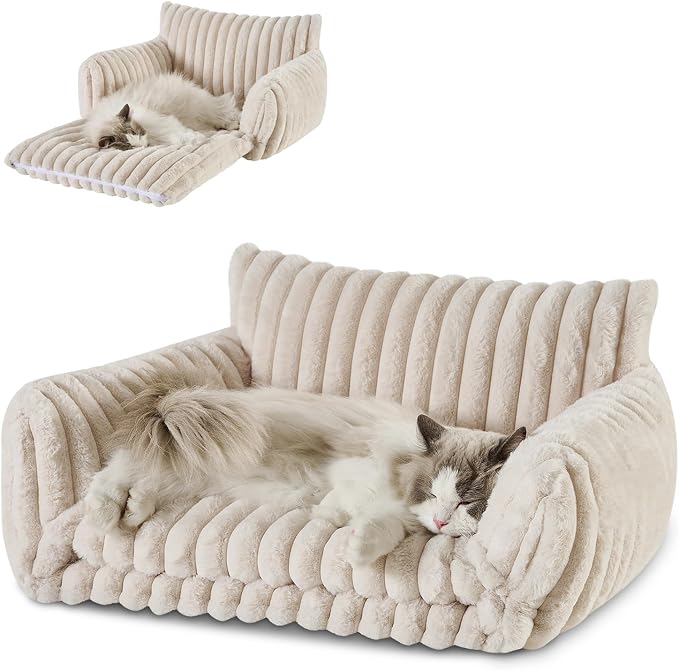 Hollypet Cat Bed Small Dog Orthopedic Couch Beds for Pets up to 20 lbs | Fluffy Multifunctional Double-Layer Warming Kitten Pet Couch Orthopedic Beds with Machine Washable Cover and Non-Slip Bottom