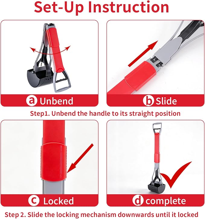 ienjoyed 36“ Largest Dog Pooper Scooper for Large Dogs Heavy Duty, Non-Breakable Dog Poop Scooper with Wide Handle for Grass, Gravel, Huge Dog Poop Pick Up Tool, Long Handled Poop Grabber, Red