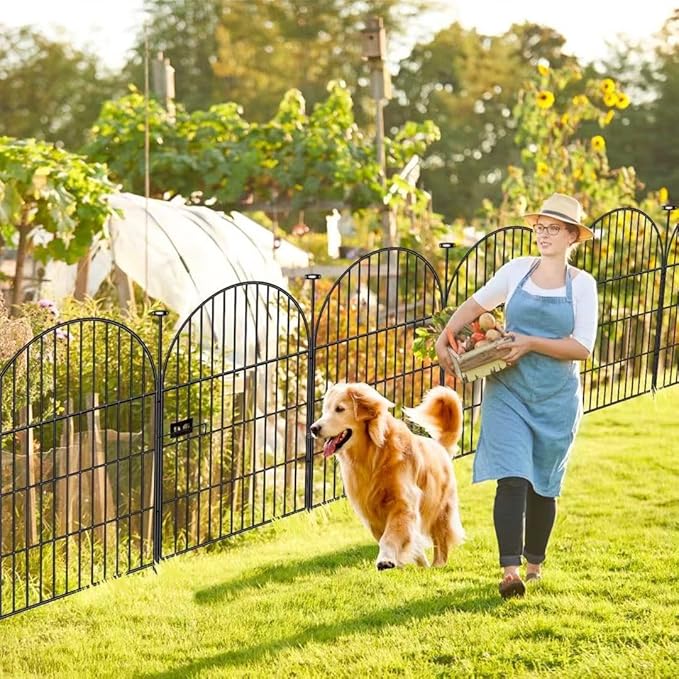 Okaygardn Tall Garden Fence with Gate, 4 Panels Fences for Dogs Outside, 40 in(H)x8.8 Ft(L) No Dig Animal Barrier Garden Fencing, Rustproof Metal Wire Temporary Rabbit Dog Fence for Yard Patio Outdoor
