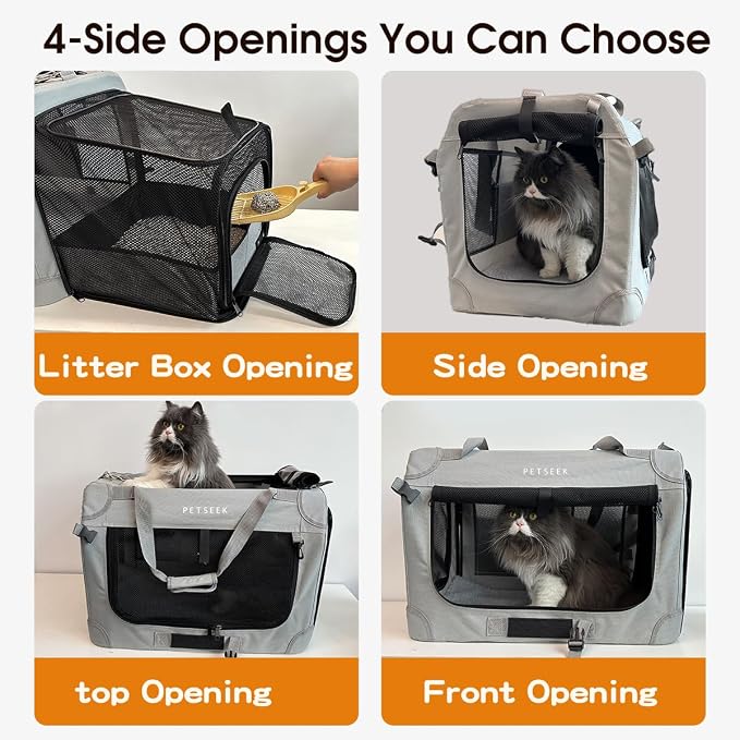 Extra Large Expandable Cat Carrier Soft Sided for Car, Portable Small Dog Carrier for 2 Cats, 24"x16.5"x16" Road Travel Folding Comfortable Design with Litter Box and Bowl