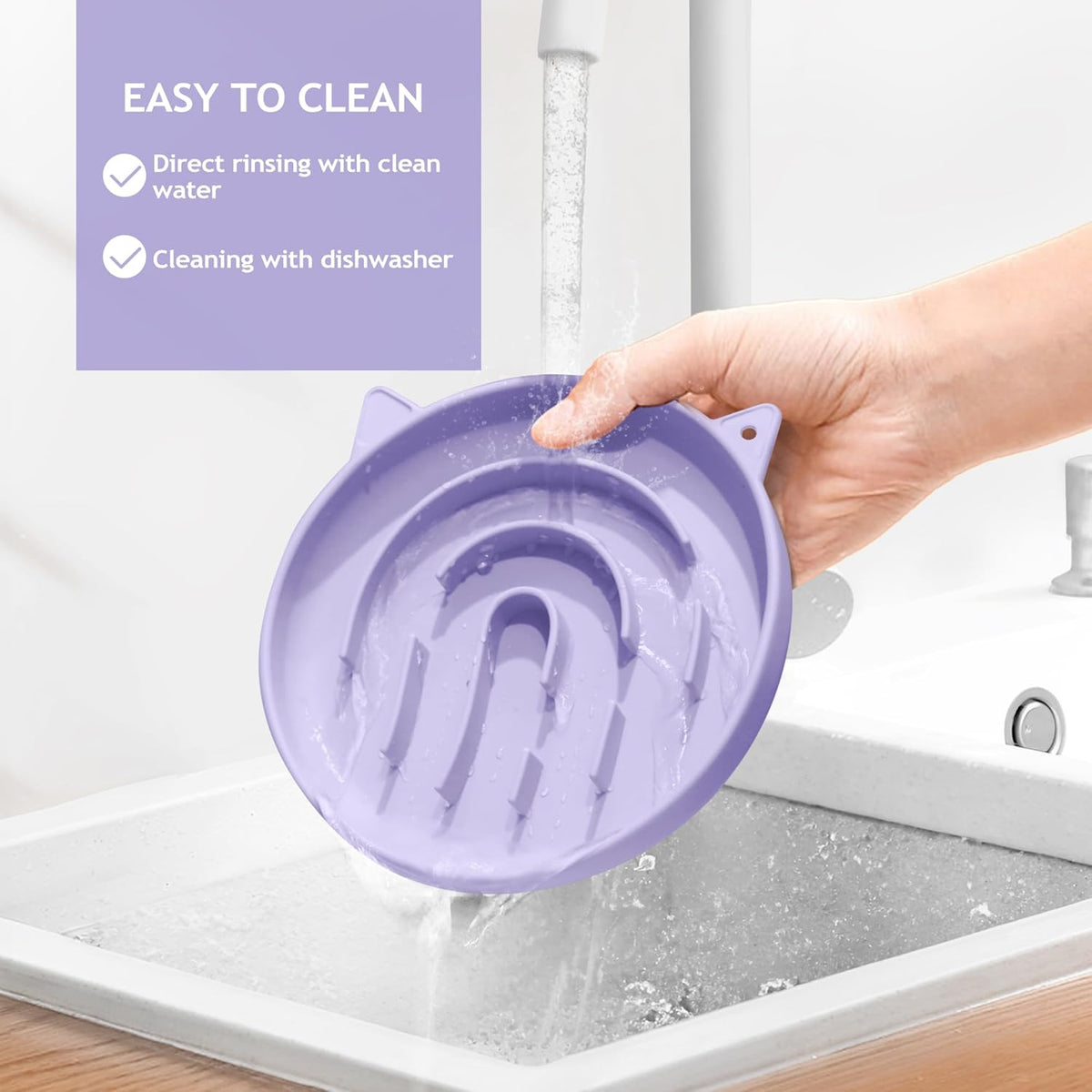 Coomazy Silicone Slow Feeder Dog Cat Bowls, Interactive Puzzle Toy for Pets Food Training, Keeps Dogs Cats Busy, Prevents Puppy Kitty Overeating (Purple, 1.4Cup)