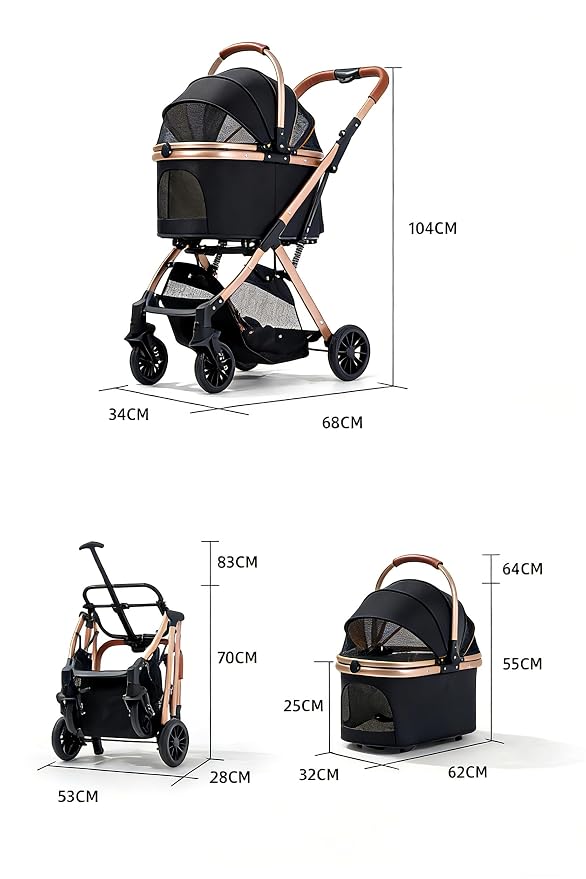 Lightweight Small Pet Stroller for Dogs & Cats, 50 Lbs Capacity Aluminum Alloy Puppy Stroller with Detachable Storage Basket