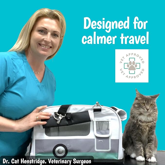 Kittyrama Soft-Sided Airline Approved Cat Carrier with Expandable Hideaway | Escape-Proof SBS Self-Locking Zippers | 22 lb Capacity | Vet Approved | Top & Side Entry | 17×11×11 in