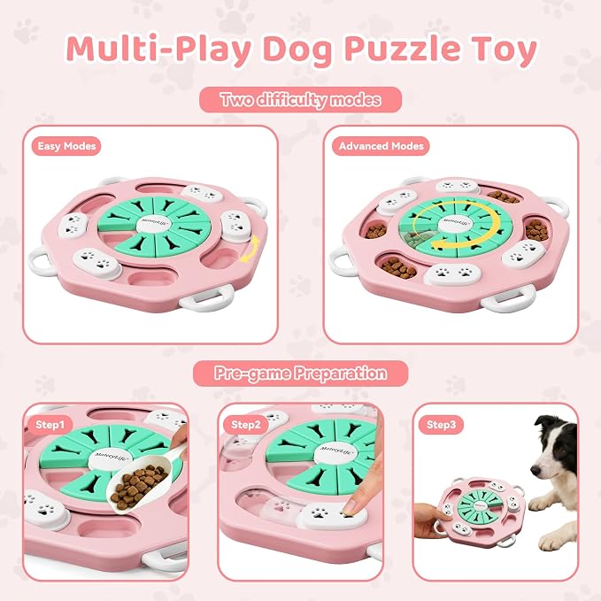 MateeyLife Dog Puzzle Toy for Smart Dogs, Mental Stimulation Dog Enrichment Toys, Treat Dispensing Dog Toys to Keep Them Busy for Small and Medium Dogs, IQ Training Puzzle Feeder, Level-2 (Pink)