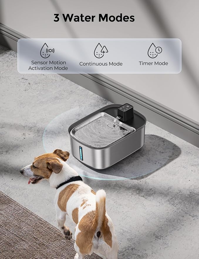 Wireless 7.5L/2Gal Dog Water Fountain Stainless Steel with 6 Pcs Filters | Quiet Pet & Cat Water Fountain with Motion Sensor,Automatic Water Dispenser for Dogs&Multi-Pet Homes Continuous Fresh Flow