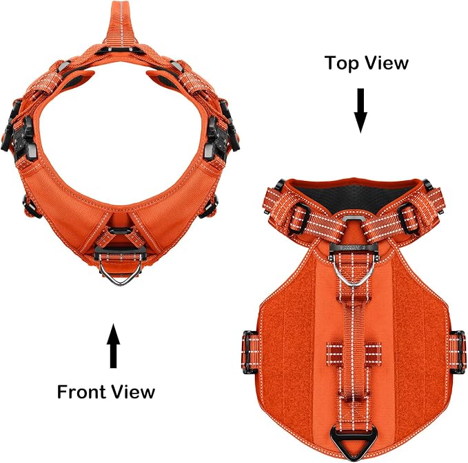 ICEFANG Quick-Moving Tactical Dog Harness X-Large Dogs,No Pull Dog Vest | Control Handle,Reflective,Full Metal Buckles,Adjustable,Hook-and-Loop Panel,Soft Padded,Orange,X-Large