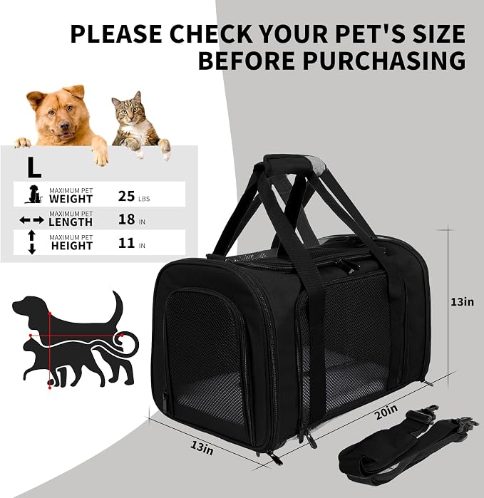 Carriers Soft-Sided Pet Carrier for Medium Large Cats Dogs Under 35Lbs,Breathable Mesh Ventilation Design,Airline Approved Cat Carrying Case(X-Large,Black)