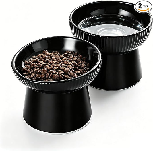 Elevated Cat Food Bowl, Ceramic Raised and Tilted Water Bowl, Whisker Fatigue Cat Bowls for Indoor Cats, Anti Vomiting and Protect Spines Pet Feeding Dishes for Kittens Small Dog, Heavy Non-Slip Base