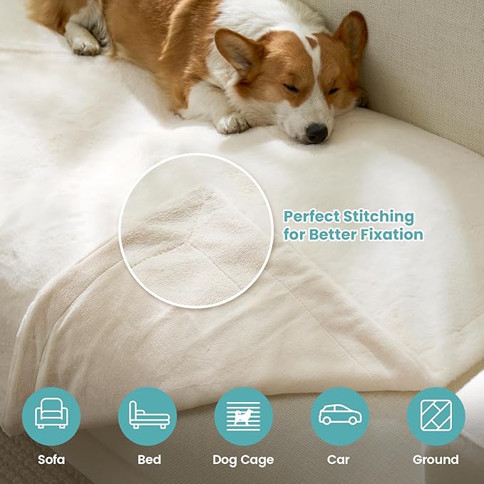 Waterproof Pet Blanket, Ultra Soft Luxury Faux Fur Throw Blanket for Couch, Cozy Warm Plush Blanket for Sofa Bedroom Living Room, Liquid Pee Proof for Large Dog or Cat, 40x60 inch, Cream