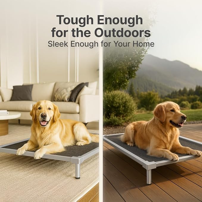Elevated Dog Beds Large Sized Dog, Chew Proof Aluminum Alloy Heavy Duty Dogs Supplies Cooling Raised Pet Cot Indestructible with Anti-Rust Washable Assembly for Crate Outdoor-48.4"x 32.7" x 7"