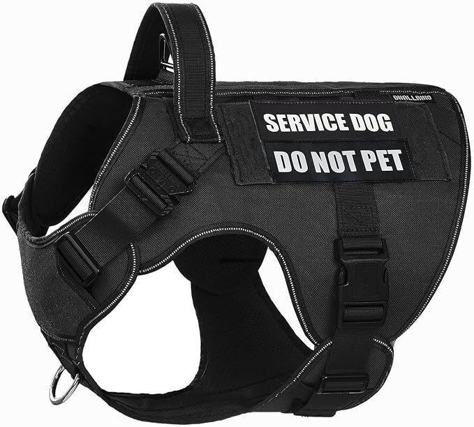 Tactical Dog Harness for Large Dogs, Heavy Duty Dog Harness with Handle, Adjustable Reflective Military German Shepherd Dog Vest Harness with Do Not Pet Patches for Hiking Training Black