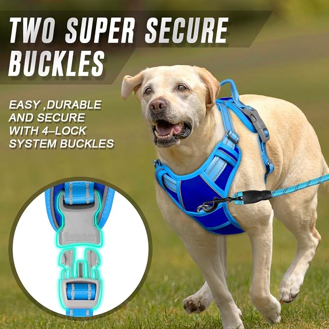 BARKBAY Dog Harness No Pull for Medium Sized Dog Front Back Clips,Dog Vest | Soft Padded No Choke With Handle,Easy On&Off,Adjustable Reflective For Walking Training Running(Sapphire Blue & Blue,M)