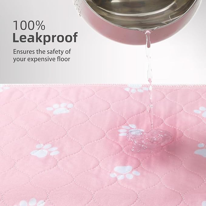 PUPTECK Washable Pee Pads for Dogs - Waterproof Reusable Puppy Potty Training Pads Whelping Mat - Fast Absorption Non-Slip Pet Food Feeding Mat (Pink, 48x60 Inch (Pack of 2))