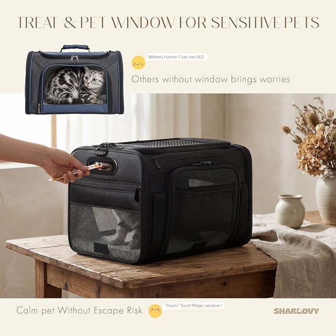 Top and Side Expandable Pet Carrier with Treat & Pet Window,18x11x11 Inch Delta American United Airline Approved,Soft-Sided Dog Carrier for Small Dogs and Cats,Travel Cat Carrier with Locking Zippers