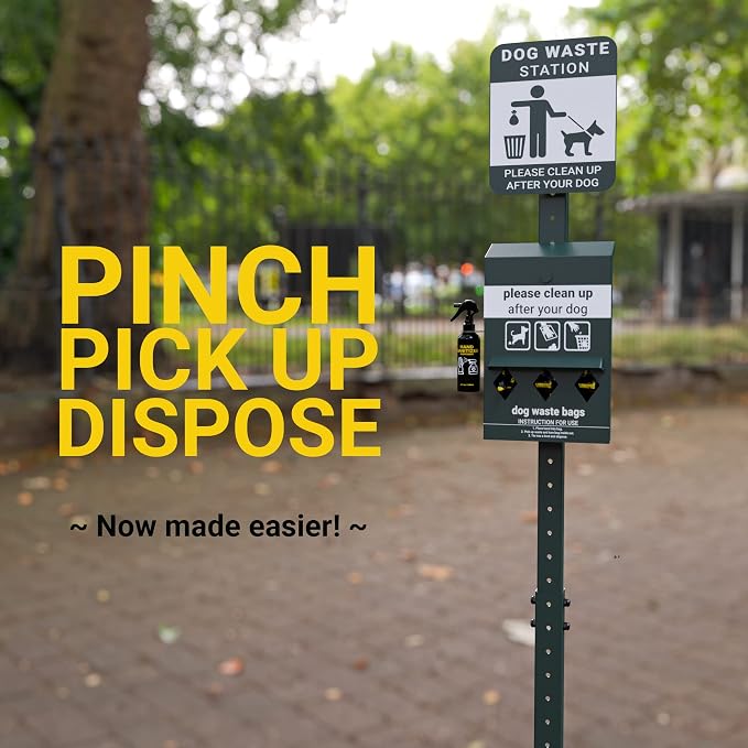 Mini Pet Waste Station - Includes 600 Dog Poop Bags - Original Glow in the Dark Dog Waste Station and Dog Poop Sign, Triple Storage Dog Poop Bag Dispenser with Hand Sanitizer Bottle
