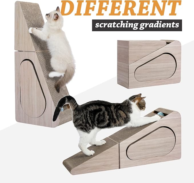 PAWZ Road 28.3" Cardboard Cat Scratcher Triangle 2 in 1 Cat Scratching Ramp | Incline Cat Scratching Pad,Cardboard Scratching Post Double as Cat Tunnel Scratcher with Interactive Toy Balls for Indoor Cat