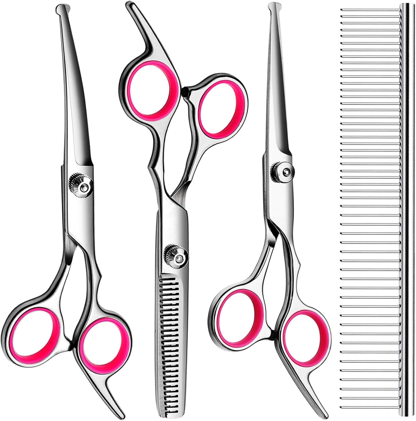 Professional Dog Grooming Scissors Kit, Titanium Coated Dog Scissors for Grooming, Grooming Shears Kit for Dogs Cat At Home (Pink 5 in 1)