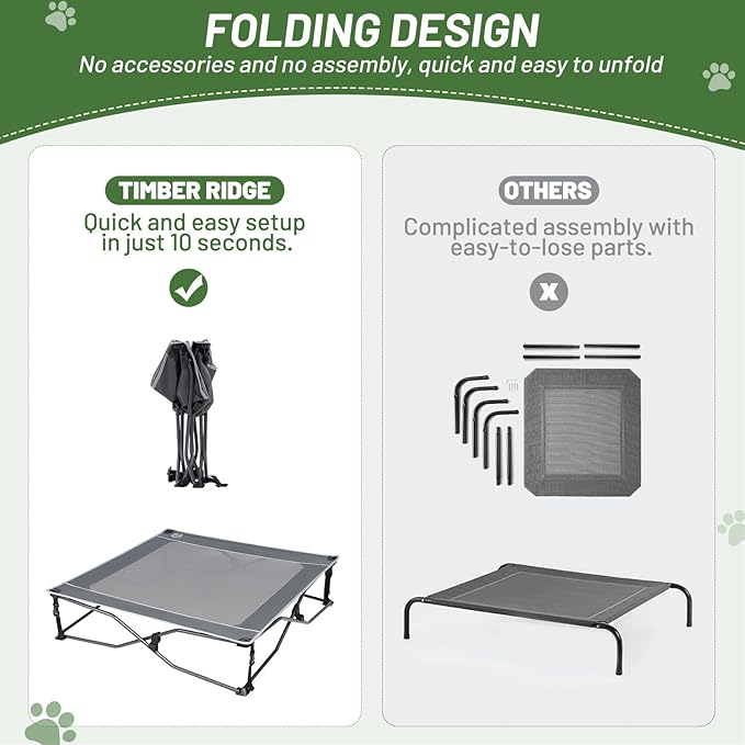 TIMBER RIDGE Outdoor Dog Bed, Cooling Elevated Pet Bed Portable Raised Dog Bed with Breathable Mesh, Dog Bed Foldable Dog Cot for Indoor & Outside, Grey