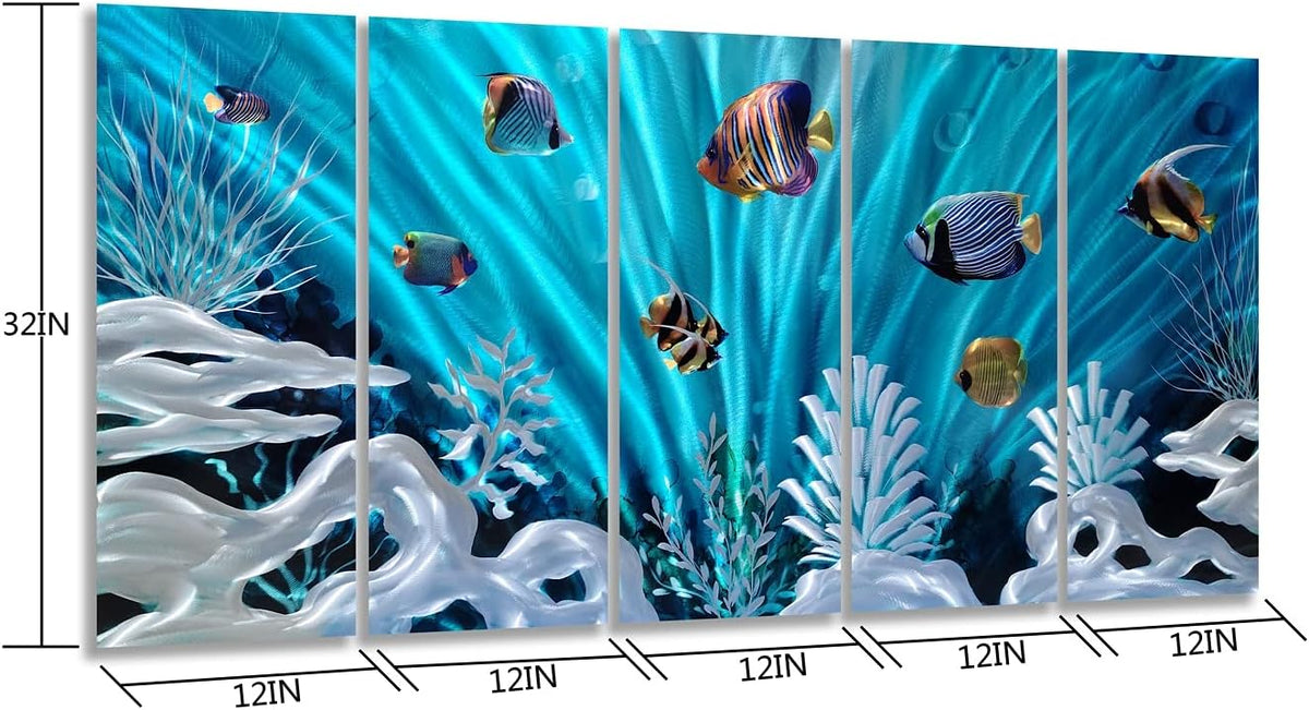 SYGALLERIER Fish Metal Wall Art Hand Crafted Large 3D Sea Life Pictures Modern Abstract Coastal Aluminum Artwork Contemporary Sculpture for Living Room Bedroom Dinning Decor