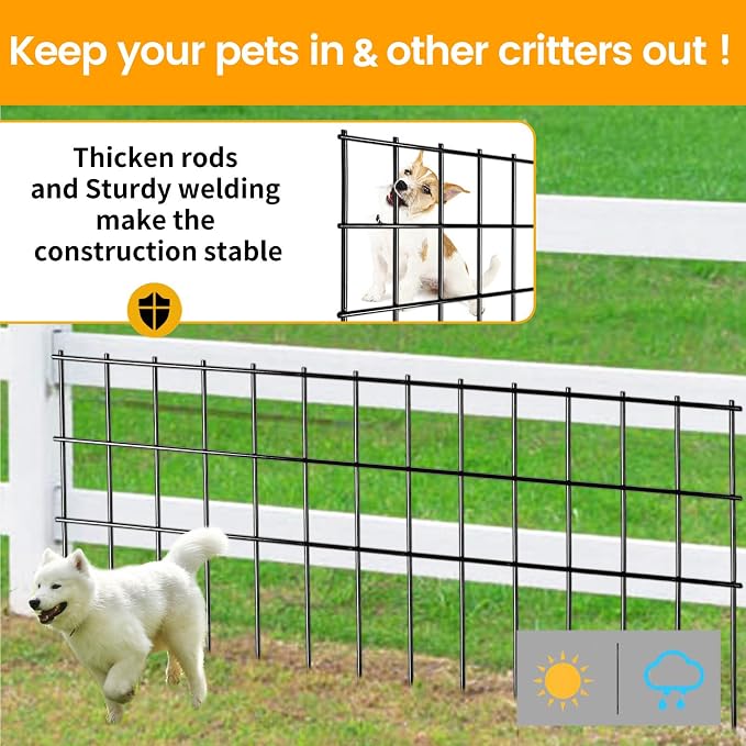 Animal Barrier Fence 25ft(L) x15in(H),10Pack Black No Dig Fence,Anti-Rust Metal Fence for Dog Rabbit,Underground Decorative Garden Fencing, Dog Digging Deterrent for Outdoor Yard Patio