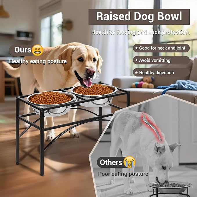 Elevated Dog Bowls Raised Pet Feeder Cat Food Water Diner Stand Set | W/ 2 Removable Stainless Steel Bowls (2 Quarts/13.77" in Height) for Large Breed Dogs Easy to Clean