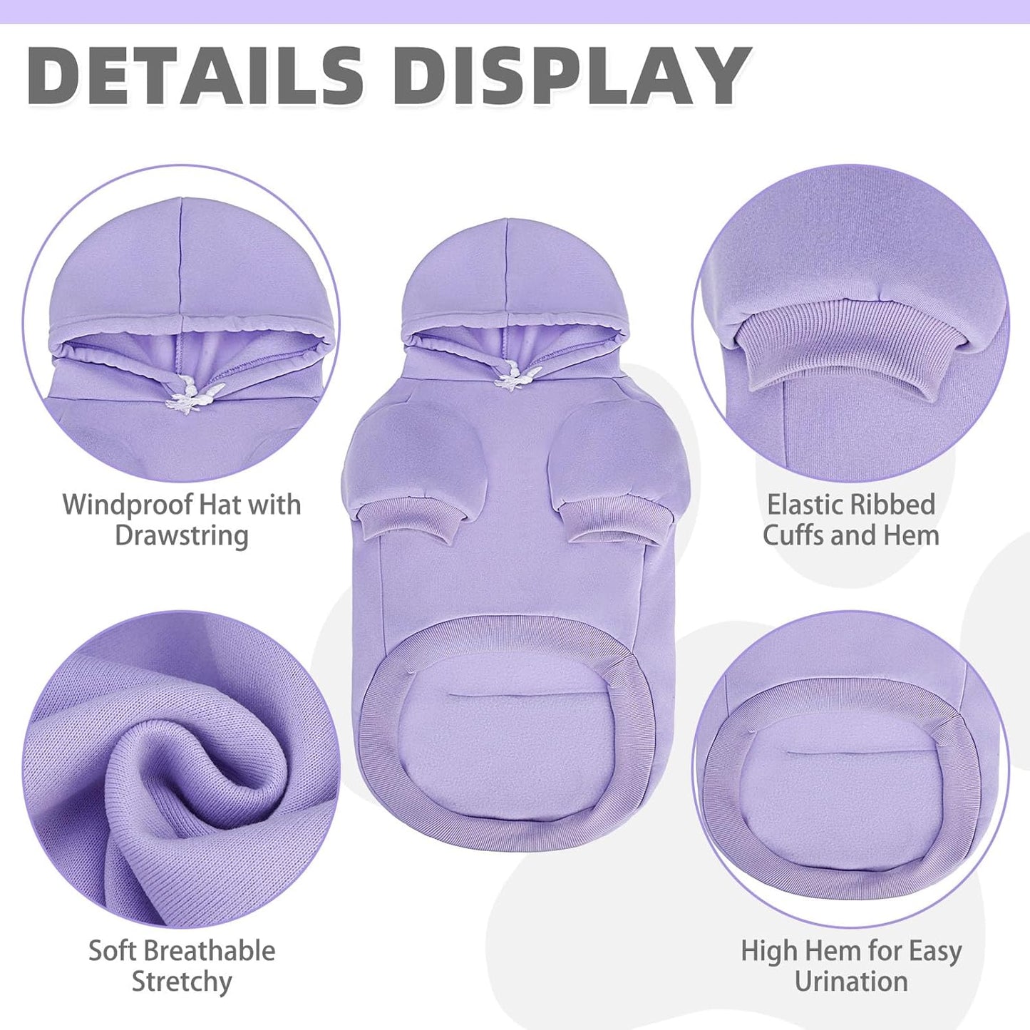 KOOLTAIL Basic Dog Hoodie - Soft & Warm Dog Hoodie Sweater with Leash Hole and Pocket, Pet Winter Coat, Cold Weather Clothes Sweatshirt for Small Medium Large Dogs Puppy Cat Boys Girls Lavender