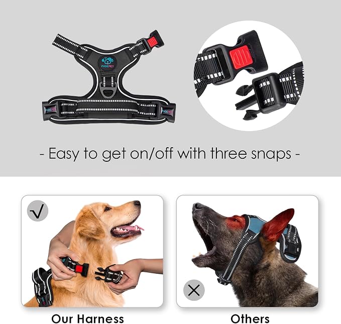 Reflective Dog Harness Large Breed Adjustable No Pull Vest | with Handle 2 Metal Rings 3 Buckles [Easy to Put on & Take off](XL, Black)