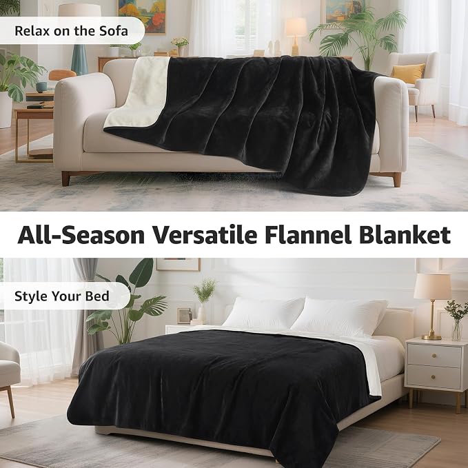 LOOBANI Waterproof Blanket for Twin Bed, Black Throw Blanket 60" x 80" | Splash Blankets for Large Dogs, Reversible Spill-Proof, Couch Cover for Sofa Protection, Movie Nights, Camping, Noise Free