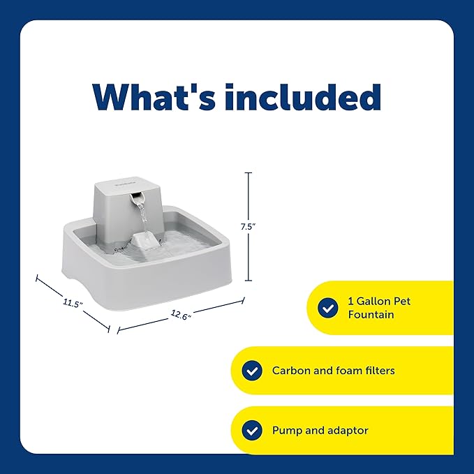 PetSafe Oasys 1 Gallon (128 Ounce) Medium Pet Fountain - Cat or Medium Breed Dog Water Fountain - Dishwasher Safe Filtered Water Dispenser with Flow Control - Filters Included - Easy to Clean