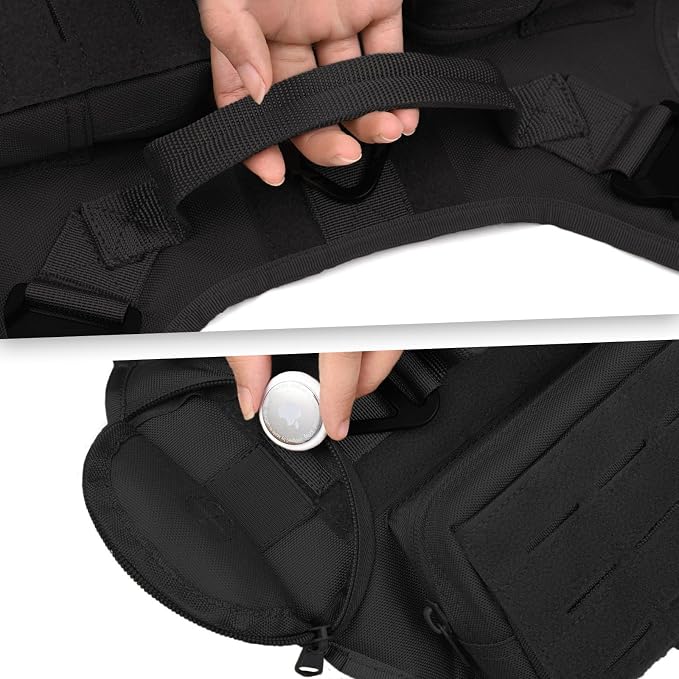 AIWAI Tactical Dog Harness with Handle for Large Dogs,2X Metal Buckle, Dog MOLLE Vest with Pockets,No Pull Adjustable Pet Harness, Easy Control Dog Vest Harness for Working Training (Black, Medium)