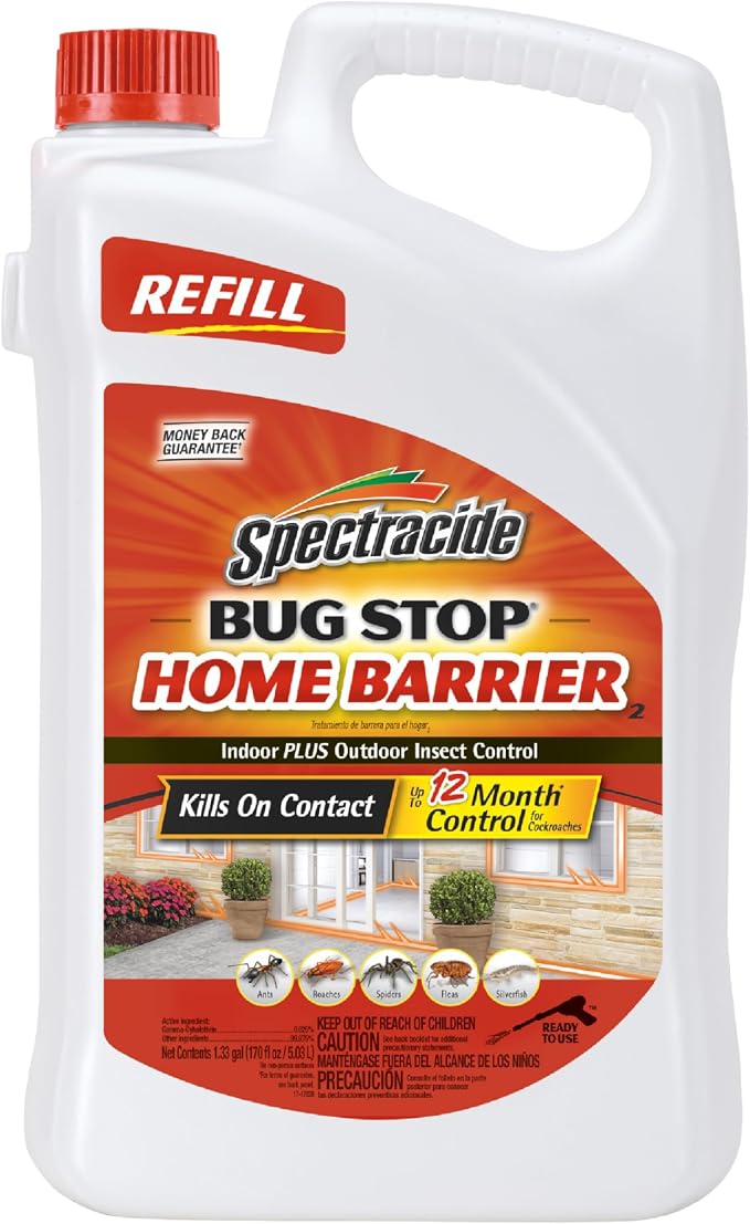Spectracide Bug Stop Home Barrier2, 1.33 Gallons, AccuShot Refill Kills on Contact for Indoor Plus Outdoor Foundation Treatment Insect Control, Kills Ants, Roaches, Spiders, Fleas, Silverfish