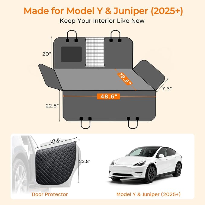 URPOWER Dog Car Seat Cover for Back Seat, Waterproof Hammock for Model Y | Easy Pet Access, Waterproof, Scratch Resistant, Mesh Window, Non-Slip, ISOFIX Anchors, Easy Care, Dog Seat Belt Included
