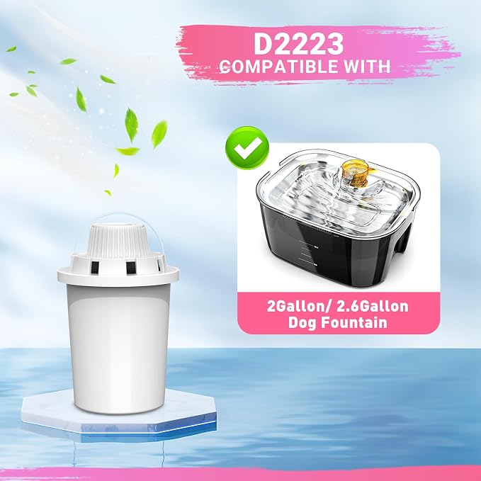 Water Fountain Replacement Filters, 4 Pack for D2223/2322/2340/2341 | Activated carbon and ion-exchange resin offer 7-layer filtration to reduce hair and odors; replace each filter every 2 weeks.