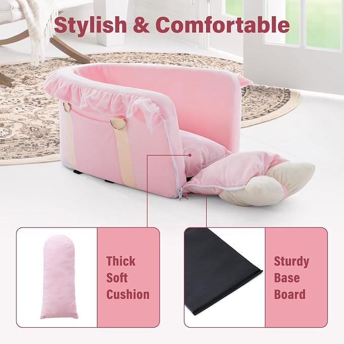 Jaoul Dog Car Seat for Small Dogs - Fully Detachable with Adjustable Straps Center Console Dog Booster Seat - Comfortable Bow Design Pet Car Seats - Portable Pet Booster Seat for Puppy, Cat (Pink)