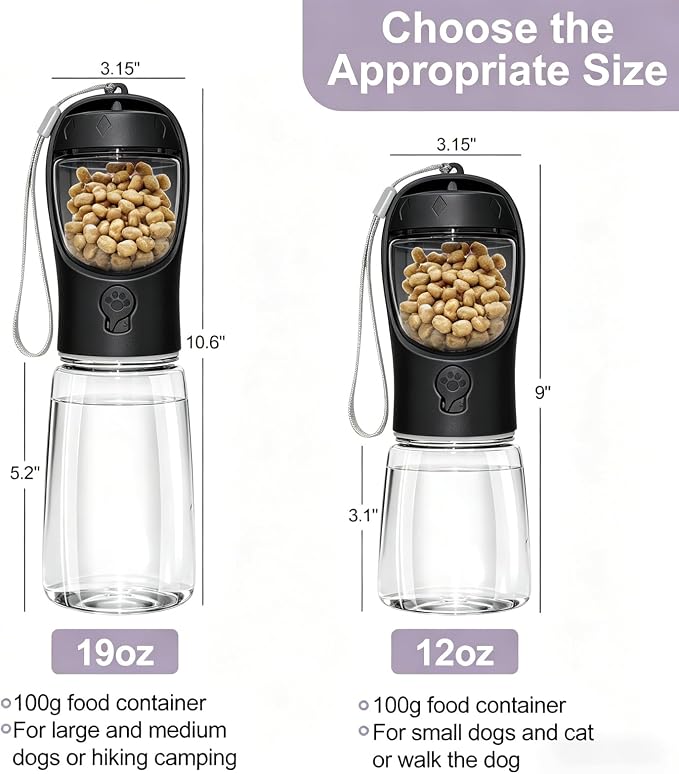 Dog Water Bottle, Portable Water Bottle with Food Container for Dogs Cat Pet Hiking Walking Travel Camping, Leak-Proof Dog Water Bowl Dispenser with Feeder Function Puppy Essentials