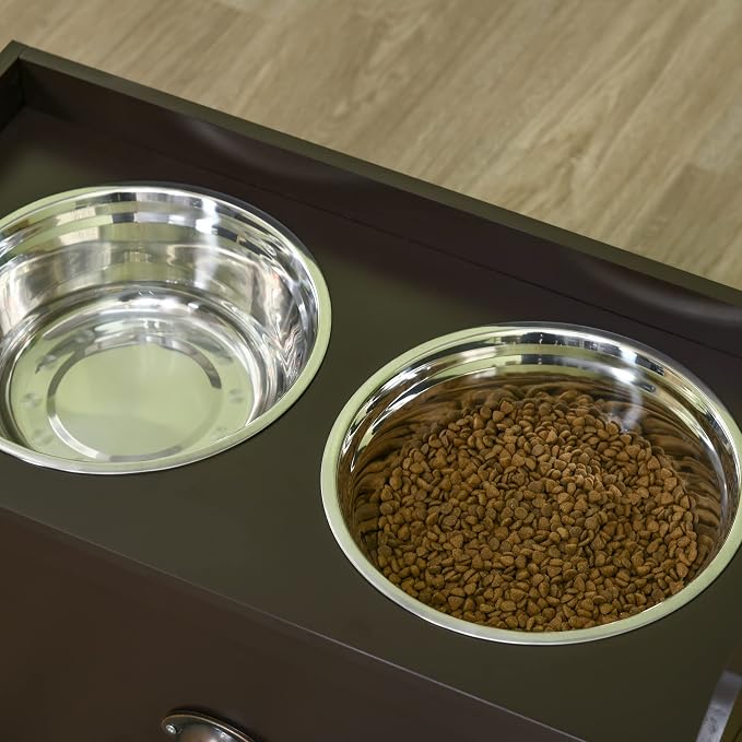 Dog Feeding Station with Storage Drawer & 2 Removable Stainless Steel Bowls | Elevated Design|Wood Construction|Ideal for Kitchen Living Room or Utility Area