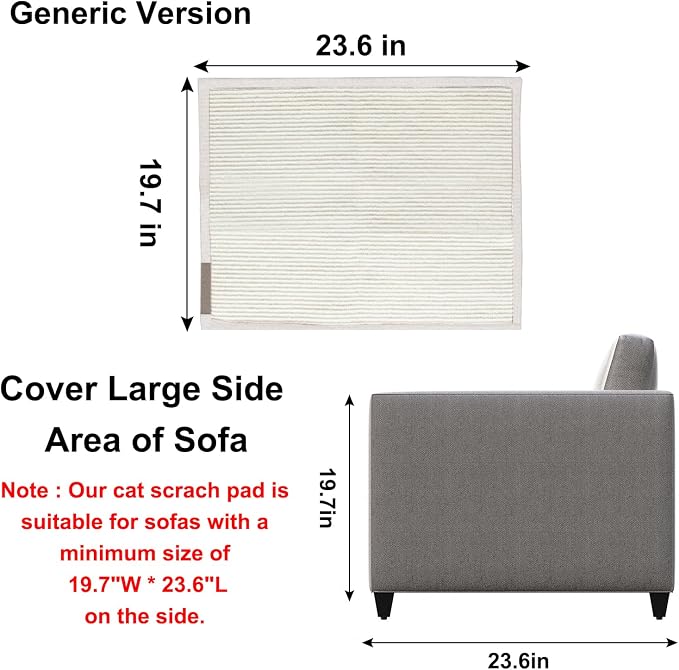 Cat Scratch Sofa Protector,23.6" L*19.7" W Cat Scratch Furniture Protector Pad, Couch Arm Sheild with Natural Sisal for Protecting Couch Sofa Chair Furniture(Beige/Right Handed)