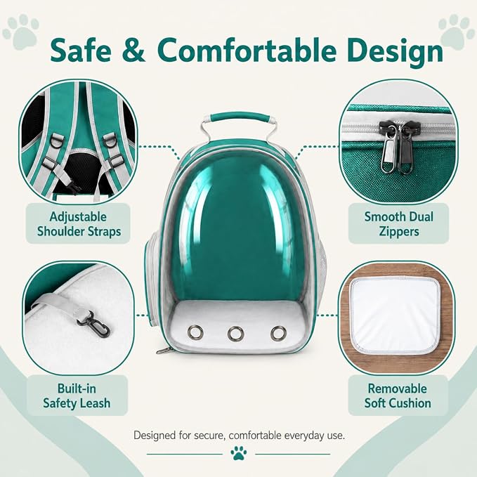 Expandable Cat Carrier Backpack for Cats & Dogs, Bubble Window Pet Travel Backpack with Breathable Mesh, Anti-Collapse Structure, Side Door, Safety Leash, for Vet Visits, Hiking, Outdoor, Green