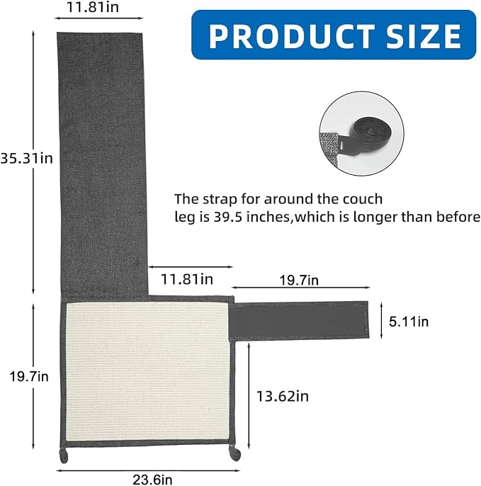 Cat Scratch Sofa Protector,Cat Scratching Couch Protector with 19.7''L*23.6''W Natural Sisal Cat Scratcher Mat for Protecting Couch Sofa Chair (Dark Grey/Right Hand)