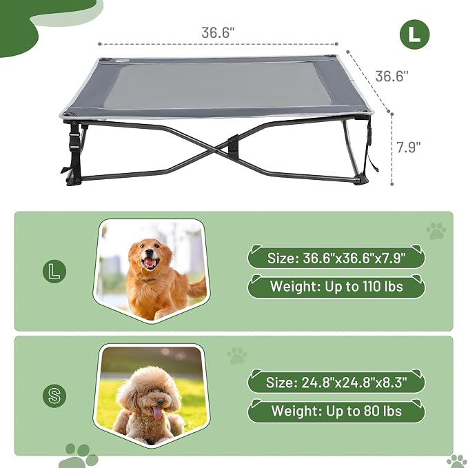 TIMBER RIDGE Outdoor Dog Bed, Cooling Elevated Pet Bed Portable Raised Dog Bed with Breathable Mesh, Dog Bed Foldable Dog Cot for Indoor & Outside, Grey