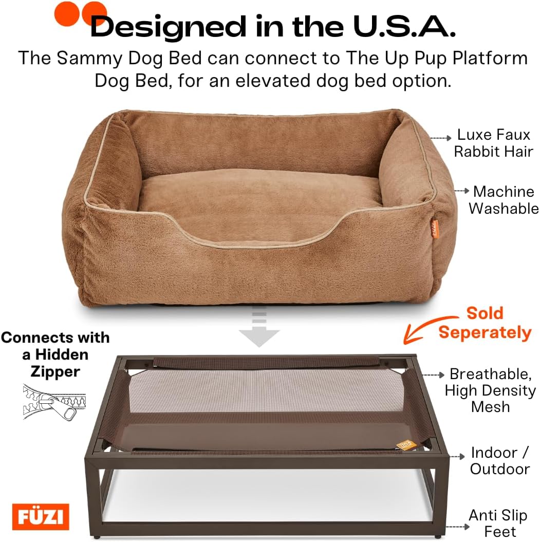 FUZI Luxury Aesthetic Dog Bed for Large Dogs with Washable Cover, Pet Couch, Pet Bed with Sides, Non-Slip Bottom, Soft and Durable Calming Dog Bed, Faux Rabbit Fur, Large 31.75x23.6x9.5 Light Brown