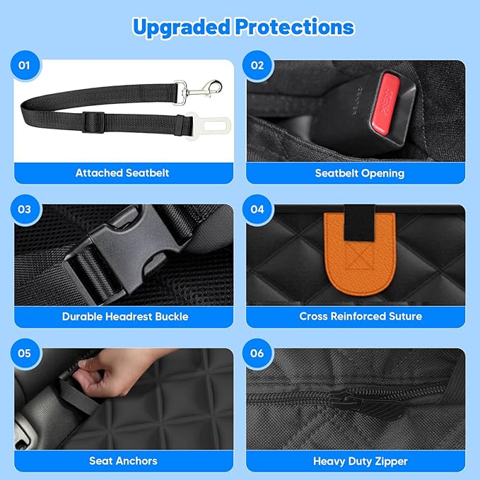 Dog Car Seat Cover for Back Seat,Hard Bottom Hammock Hold 400lbs For Cars | Hold 400lbs,Waterproof,Anti-Scratching,Safety Non-Slip,600D Oxford,Mesh Window,Storage Pocket,for Cars/SUV/ Sedans/MPV