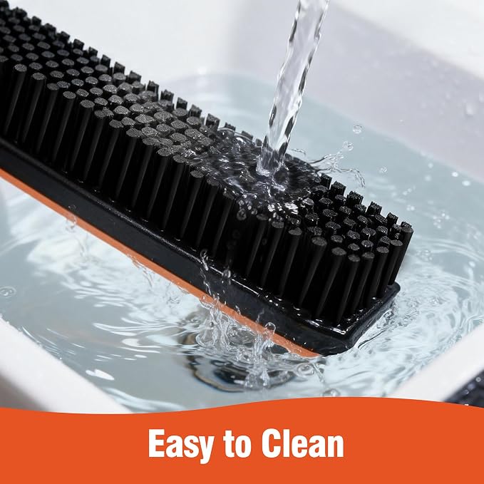 CLEANHOME Rubber Broom for Pet Hair on Carpet & Hardwood | With squeegee, removes pet hair from carpets & stairs, rubber bristles, works on hardwood & tile, adjustable handle