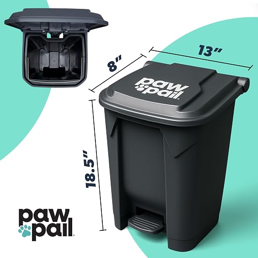 PawPail Essential Pet Waste Station, Outdoor Dog Poop Trash Can with Step-On Lid, Square Plastic Dog Waste Station, Black, 41 lb. Capacity