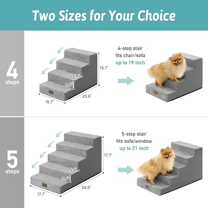 Dog Stairs for Small Dogs 15.7" H, 4-Step Gentle Incline Pet Step for Couch Sofa, Non-Slip Dog Ramp for Puppy Doggie Senior Cats, 15.7x23.6x15.7 Inch, Grey