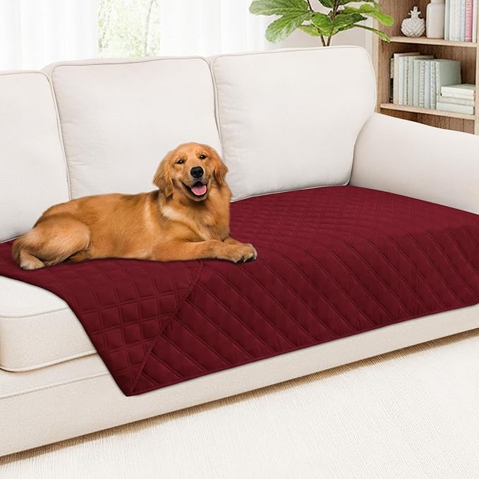 Smiry Waterproof Dog Bed Cover Pet Blanket, Soft Washable Dog Blanket for Furniture Bed Couch Sofa Reversible, Checkered (40"x70", Wine Red/Wine Red)