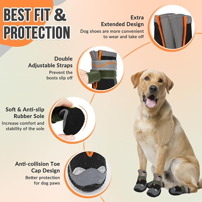 SlowTon Dog Shoes for Large Small Medium Dogs - Waterproof Dog Boots for Summer Hot Pavement, Paw Protector for Outdoor Walking Winter Snow, Anti-Slip Rubber Dog Booties for Hardwood Floor (B, 1)
