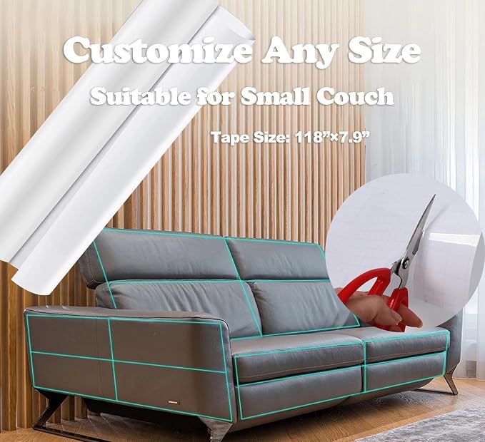 Anti Cat Scratch Furniture Protector Tape Damage-Free Couch Guard, 118"x8" | clear,strong adhesive,flexible,easy to apply,easy to remove,pins-free,residue-free,long-term use,massive coverage,non-toxic
