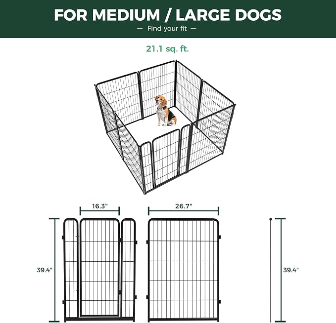 FXW Homeplus Indoor Dog Playpen with Camera Mount, 40" H, 8 Panels | Calm Indoor Play Area, Wider Viewing Angles with Stable Support, for Medium & Large Dogs, Patented
